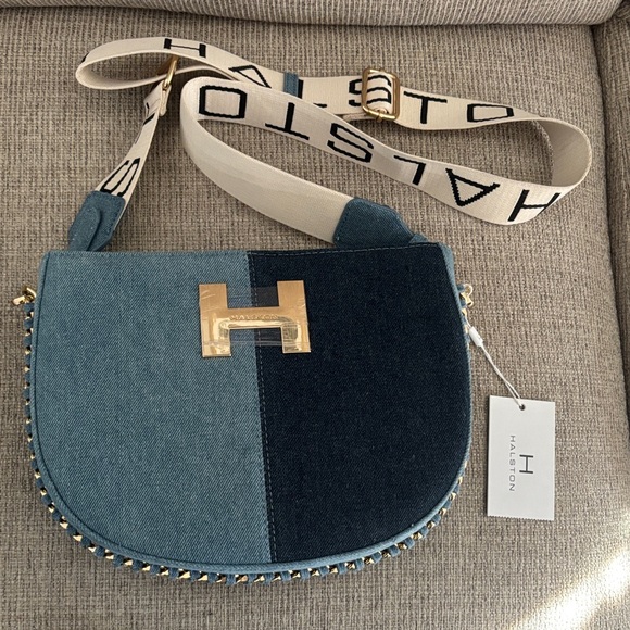 Halston Heritage Handbags - Halston Heritage Two-Tone Blue Denim Crossbody with Branded Strap